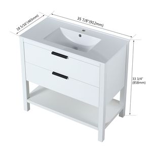 Vanità da bagno da 36 pollici con 2 cassetti in compensato 36x18 elegante da bagno - Product Image 4