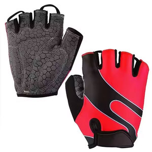 Half Finger Cycling Gloves Red Black PU Material Non Slip Hook Loop Closure Unisex Racing Gloves Universal Season - Product Image 3