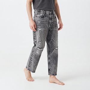 Jeans baggy délavés tendance pour garçons, pantalon en denim ample à jambes larges, style streetwear vintage usé - Product Image 3