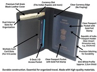 Wriza Premium Schwarze Echtleder-Passhülle West Bengal Handgefertigte Langlebige RFID-Kreditkartenhülle Schlanke Reisebrieftasche