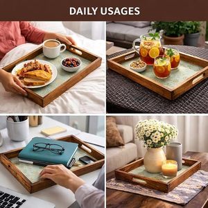 Bandeja de Servir Rectangular Moderna de Madera Hecha a Mano con Diseño de Árbol, Estilo Bambú Impermeable para el Hogar, Cocina y Fiestas - Product Image 3