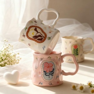 Mug en céramique le plus vendu avec motif floral, finition mate rose, design mignon pour usage domestique - Product Image 2