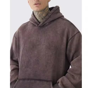 OEM Unisex Vintage Wear Acid Wash Pullover Hoodie High Quality Solid Color Pick Washed Fleece Streetwear Loose <b>100</b>% Cotton Hoody - Product Image 3