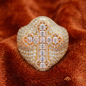 Jewellery Men's Gold Plated Cross <b>Ring</b> with Square Cut Cubic Zirconia Pave Stones 18K Gold Plated over <b>Brass</b> - Product Image 1