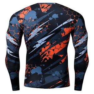 Men Full Sleeve <b>Compression</b> Rash Guard Sublimation Printed Quick Dry Polyester Athletic <b>Shirt</b> Orange <b>Black</b> Design - Product Image 2