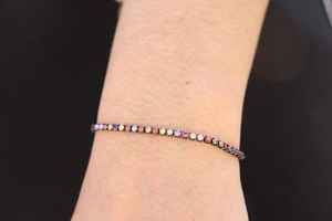 Bracelet tennis CZ plaqué rhodium noir, pierres précieuses multicolores, bijoux de luxe, bracelet ajustable pour femmes - Product Image 4