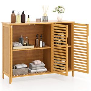 Mueble de Baño de Bambú Natural de 39.5"x14"x31.5" con Diseño de 3 Puertas y Múltiples Estantes para un Amplio Almacenamiento de Toallas y Artículos de Aseo - Product Image 1