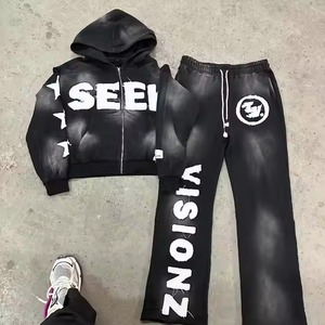 Brand Name Men's Eco-friendly Hooded Sweatshirt <b>Set</b> Casual Winter 300g Cotton <b>Knitted</b> Tracksuit with Stars Print Front Logo - Product Image 1