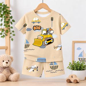 Conjunto de Verano de 2 Piezas para Niños Pequeños, Camiseta y Pantalones Cortos con Estampado de Vehículos de Dibujos Animados, Alta Calidad, Personalizable - Product Image 4