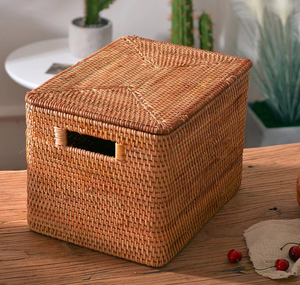 Home Decor Natural Rattan <b>Basket</b> with Handle Lid for Clothing <b>Toys</b> Books <b>Storage</b> Laundry <b>Basket</b> Home Hotel Organization Decor - Product Image 2