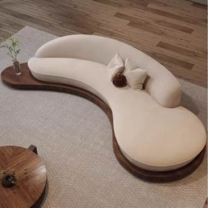 Modern Curved Fabric <b>Sofa</b> Luxury Minimalist Living Room Couch Nordic Designer Lounge <b>Sofa</b> with Wooden Base - Product Image 3