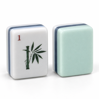Tuiles de Mahjong américaines en acrylique bleu héritage avec faces décoratives et motifs en bambou et architecturaux pour jeux de société