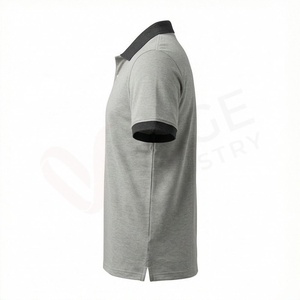 Polo à manches courtes gris pour homme, en coton tricoté, couleur unie, décontracté, respirant, coupe classique, avec boutons - Product Image 3