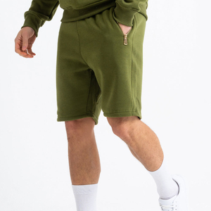 Men's Olive Green Hooded Quarter Zip Sweatshirt & <b>Shorts</b> Set Casual Solid Color Full Sleeve Breathable Cotton Tracksuit - Product Image 3