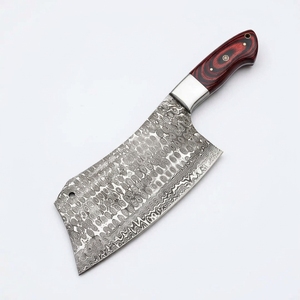 Cuchillo de carnicero de acero de Damasco con mango de madera y bolster de acero, para cocina, picar carne pesada y cortar huesos, venta directa de fábrica B2B OEM - Product Image 1