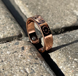 Bague de thérapie magnétique en cuivre pur, ajustable, ouverte, gravée motif soleil, pour la santé et l'énergie, anneaux bio-magnétiques - Product Image 4
