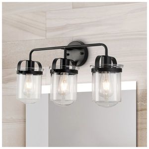 Set di 3 Applique da Parete Moderne Industriali con Paralume in Vetro Trasparente per Bagno e Soggiorno - Product Image 4