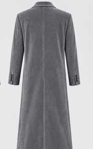 เสื้อโค้ทยาวสีเทาสำหรับผู้หญิง แขนยาว ติดกระดุม - Product Image 5