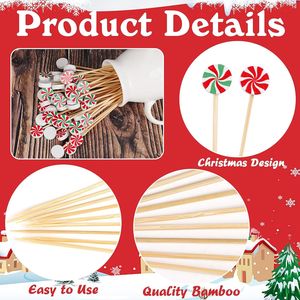 160 Pezzi Stuzzicadenti Natalizi, Spiedini in Bambù a Forma di Caramella alla Menta per Antipasti, Frutta, Dolci e Feste di Natale - Product Image 3