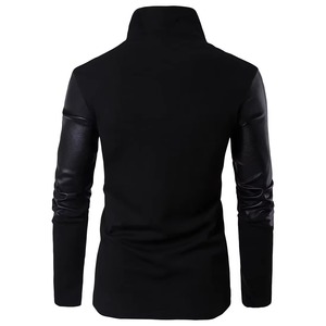 <b>Men's</b> <b>Black</b> Leather <b>Jacket</b> Stand Collar Zipper Closure Slim Fit <b>Long</b> Sleeve Moto Style Spring Wear Outdoor Customized <b>Jacket</b> - Product Image 2