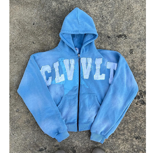 Biểu Tượng Tùy Chỉnh Đau Khổ Vá Thêu Số Lượng Lớn 100% Cotton Puff In Ấn Zip-up Hoodie Thời Trang Phố Cho Nam Giới - Product Image 2