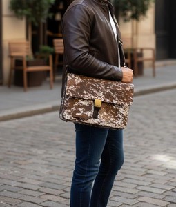 Leather Hair On <b>Laptop</b> Bag Hairon Cowhide Messenger Office Briefcase Business Travel Shoulder Bag LHLB-0008 - Product Image 5