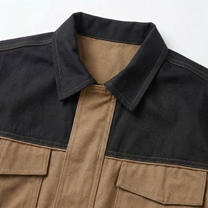 Khaki Black Contrast Utility Jacket| Workwear Button Up Jacket| Oversized Multi Pocket Streetwear Coat | Custom OEM Manufacturer - Product Image 4