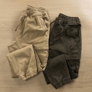 <b>Men's</b> Khaki Cotton <b>Cargo</b> <b>Joggers</b> Elastic Waist Multiple Pockets Casual Drawstring Pants Autumn Wear - Product Image 5