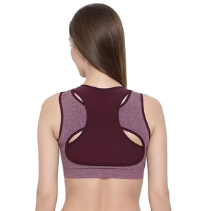 Sujetador deportivo de alta calidad para mujer, transpirable, con soporte superior, almohadillas extraíbles, cuello redondo, espalda de malla morada, sin costuras delanteras, para yoga - Product Image 2
