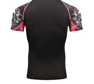 Men's Short Sleeve Rash Guard Black <b>Red</b> <b>Striped</b> Compression Shirt Quick Dry Spandex Polyester <b>Top</b> - Product Image 3