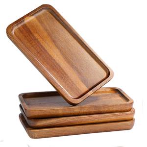 Ensemble de 4 plateaux de service en bois, plateaux en bois massif, planches à découper décoratives pour plats, assiettes, collations, dîner, utilisation à la maison, cuisine - Product Image 3