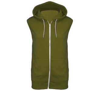 Sweat-shirt à capuche sans manches pour homme, rouge et noir, avec fermeture éclair, poche à cordon de serrage - Product Image 6