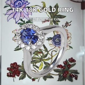 Bague en saphir ovale romantique en or 14K 18K pour femmes de luxe, bijoux tendance pour les mariages, les anniversaires, les fiançailles - Product Image 3