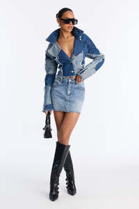 Women's Patchwork <b>Denim</b> <b>Jacket</b> Distressed Ripped <b>Cropped</b> Regular Fit Casual Spring Style Button Front Coat Ladies <b>Denim</b> <b>Jackets</b> - Product Image 4