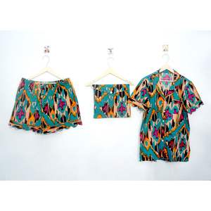 Ensemble de pyjama court en coton indien pour femmes et jeunes filles, style romantique, luxueux et vintage, idéal pour les fêtes nuptiales, respirant, séchage rapide, doux, pour l'été - Product Image 1