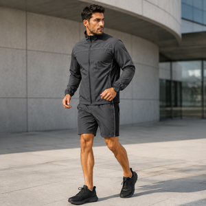 Custom Polyester Windproof Men's <b>Windbreaker</b> Short Set Nylon Polyester Outerwear Set Custom Logo Supplier - Product Image 4