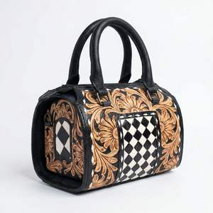 Bolsos de Viaje Mini Speedy de Cuero Genuino 100% con Diseño Floral Tallado a Mano y Patrón a Cuadros, Resistentes al Agua y de Lujo - Product Image 4