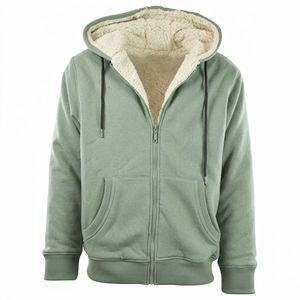 Vente en gros Sweat à capuche zippé pour homme, 100% coton épais, doublure sherpa, polaire thermique d'hiver, rouge, logo personnalisé, décontracté, ODM - Product Image 5