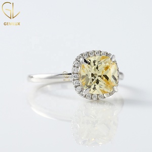 Halo Engagement <b>Ring</b>, <b>Solitaire</b> Wedding <b>Ring</b>, 10k White Gold Canary Yellow Cushion Cut Moissanite Diamond Halo <b>Solitaire</b> <b>Ring</b> - Product Image 3