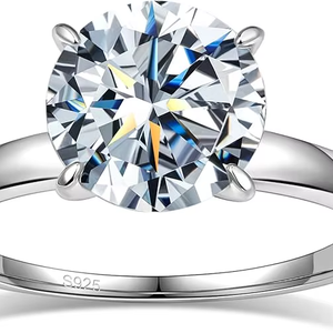 925 Sterling <b>Silver</b> <b>Solitaire</b> Round Cut Moissanite Engagement <b>Ring</b> Classic Wedding <b>Ring</b> for Women - Product Image 1
