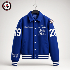 Zeta Phi Beta Sorority Women's Cropped Motorcycle <b>Jacket</b> Embroidered Letterman Style Woolen Body Windproof <b>Quilted</b> Solid <b>Pattern</b> - Product Image 1