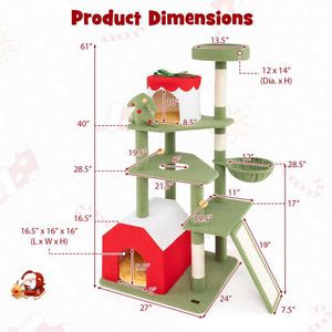 Grazioso Albero di Natale per Gatti da 61 Pollici con 2 Cucce e Tiragraffi in Sisal - Product Image 5