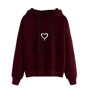 Sudadera con Capucha Blanca para Mujer con Estampado de Corazón Negro, Sudadera Informal de Algodón con Logotipo Frontal y Bolsillo, Diseño para Otoño - Product Image 2