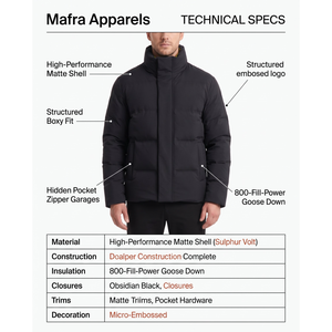 <b>Men's</b> Seamless 800-<b>Fill</b> Goose <b>Down</b> Puffer <b>Jacket</b> Waterproof Technical Nylon Winter Coat - Product Image 5
