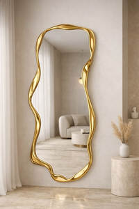 Linea Exports Inc Irregular Brass Framed <b>Wall</b> <b>Mirror</b> Minimalist Decorative <b>Mirror</b> for Home Interior - Product Image 4