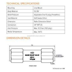 Válvula de Alivio de Presión de Gas Industrial Tipo en Línea para Sistemas de Tuberías y Colectores, Acero Inoxidable, Uso en Exportación - Product Image 3