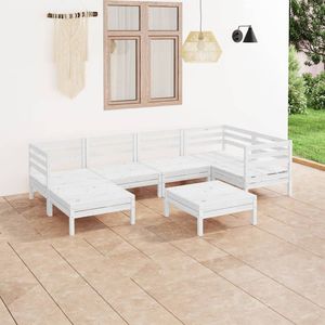 Ensemble de salon de jardin modulaire en pin massif blanc, style rustique moderne, mobilier d'extérieur 6 places - Product Image 1