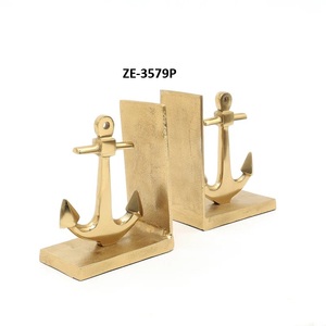 ZE-3579P Aluminium Anchor <b>Bookends</b> Gold Plated Gravure Printed <b>3D</b> Rectangle Shape Home Decoration Metal Craft - Product Image 1