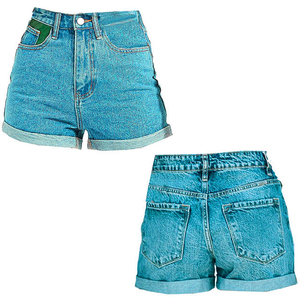 Women Pleated High Waisted Denim Shorts Summer Casual Folded Hem Jean Shorts Loose Wide Leg Washed Cotton Pants - Product Image 3