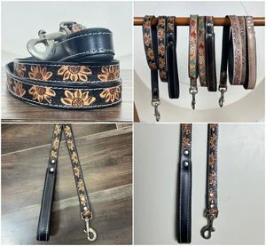 Nuevo diseñador personalizado correa de perro de cuero genuino y Collar ajustable conjunto de 2 piezas accesorios para mascotas de estilo occidental hechos a mano - Product Image 3